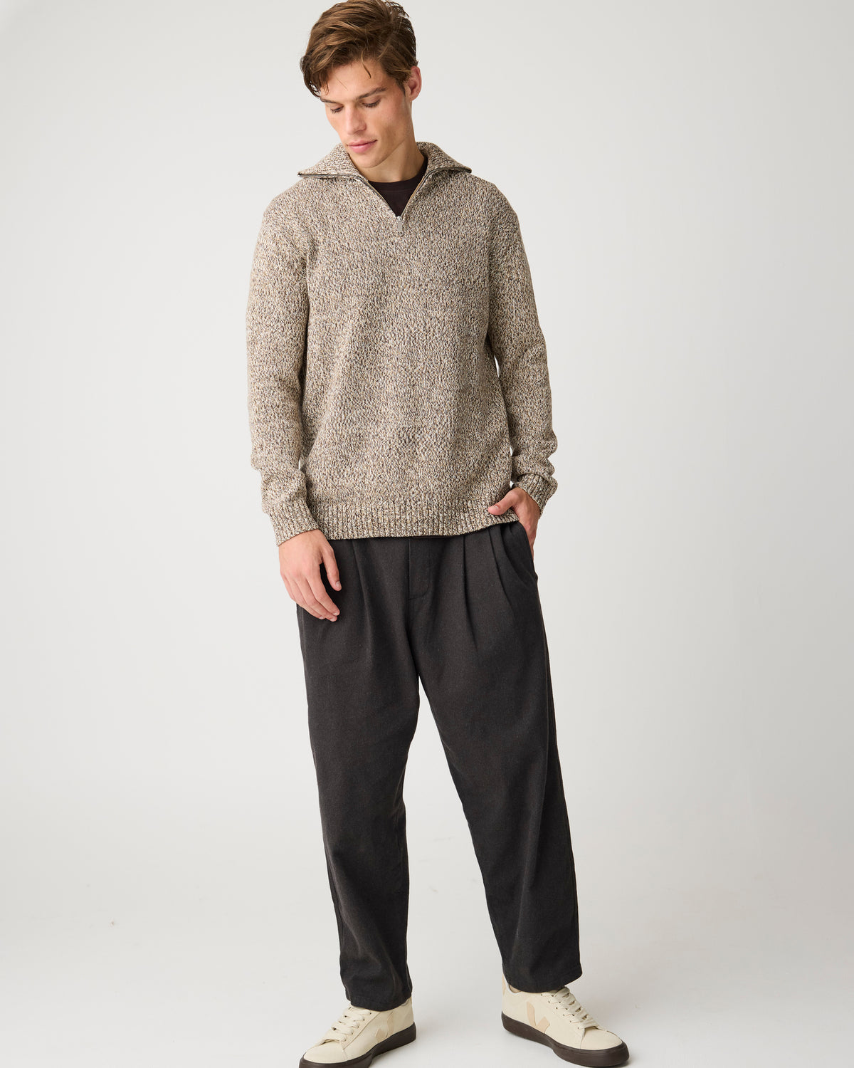 Quater zip sweater - Brown multi