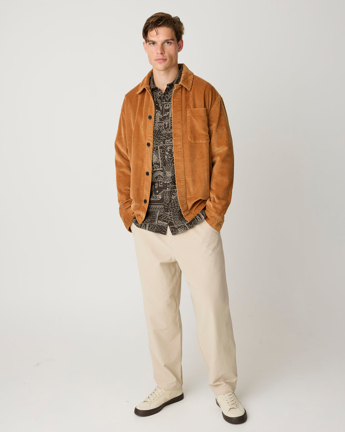 Sleet comfort print shirt - Dark Brown