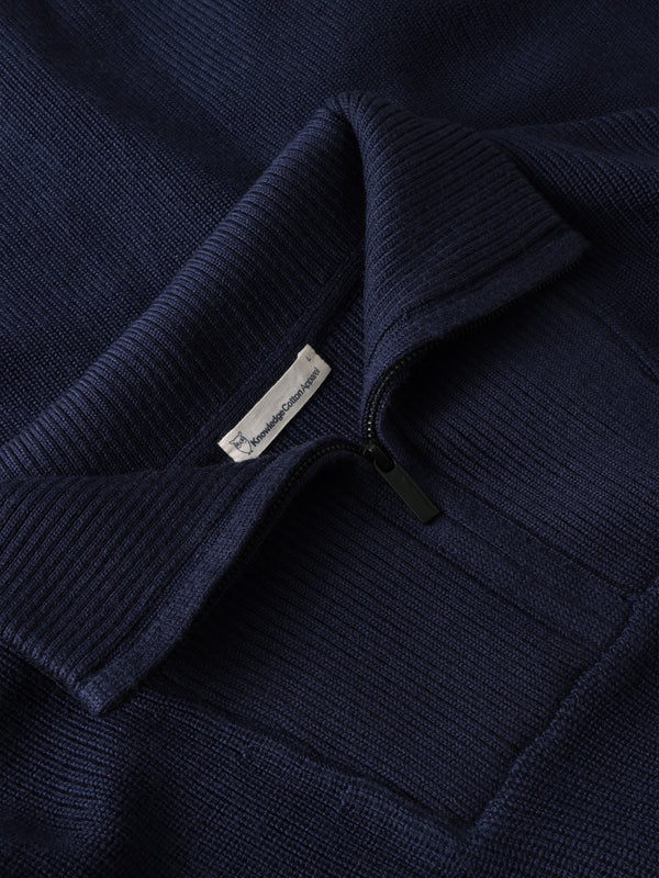 KnowledgeCotton Apparel - MEN 1/2 neck zip merino wool rib knit Knits 1001 Total Eclipse