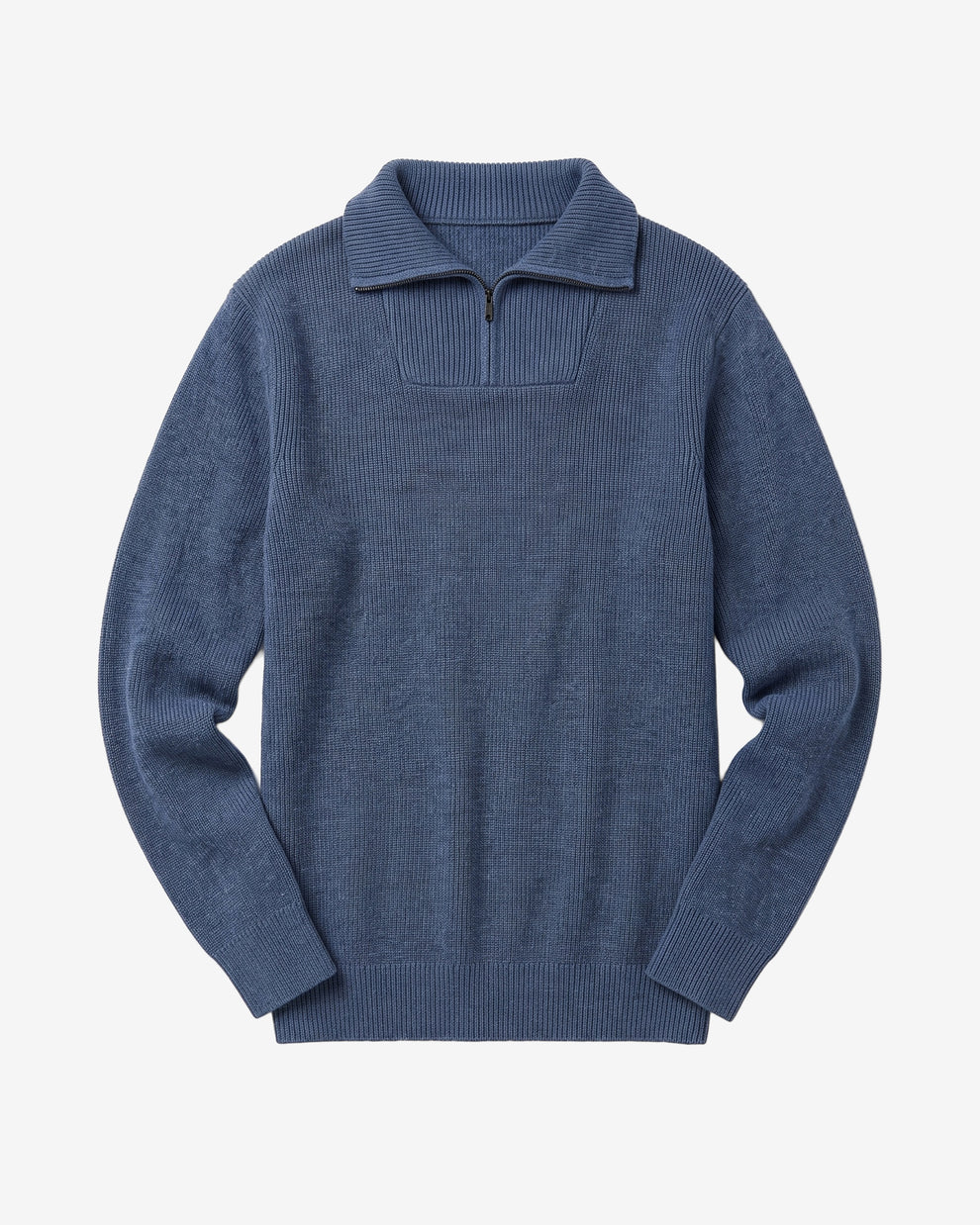 KnowledgeCotton Apparel - MEN 1/2 neck zip merino wool rib knit Knits 1226 Vintage Indigo