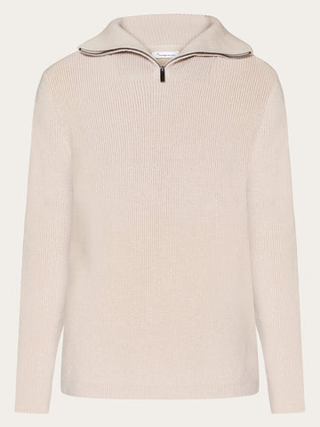 KnowledgeCotton Apparel - MEN 1/2 neck zip merino wool rib knit Knits 1346 Kelp