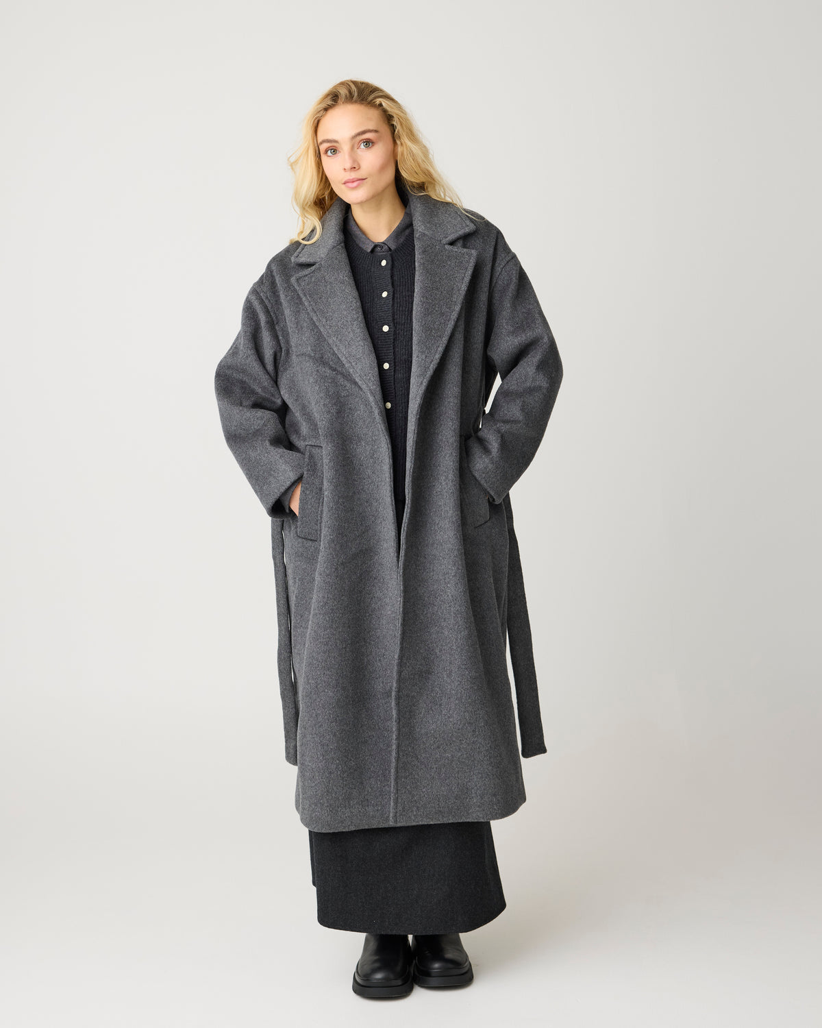 Wool lapel coat - Dark Grey Melange