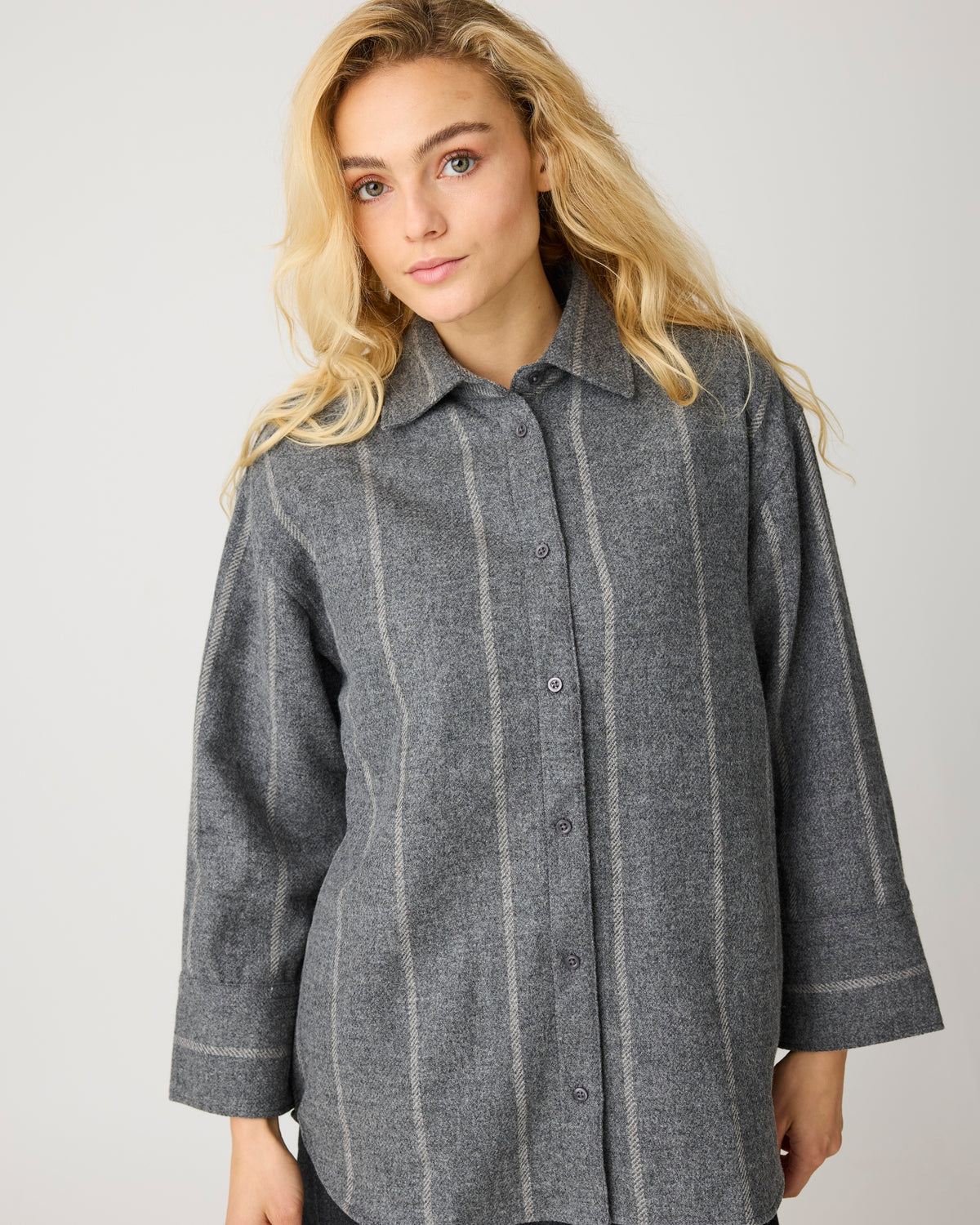 Relaxed wool stripe shirt - Grey stripe