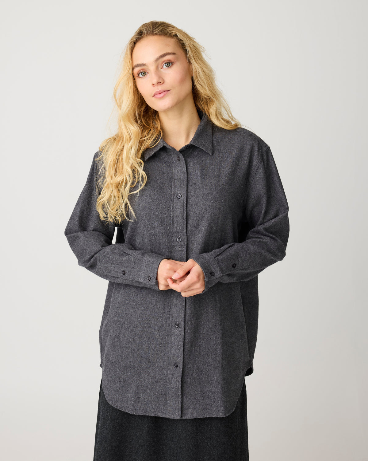 Vega relaxed flannel shirt - Dark Grey Melange
