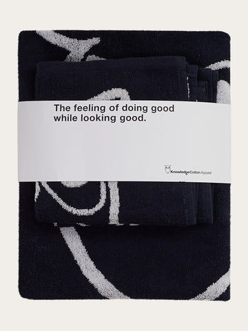 KnowledgeCotton Apparel - UNI 2 x face towel, 1 x bath towel - GOTS/Vegan Homewear 1001 Total Eclipse