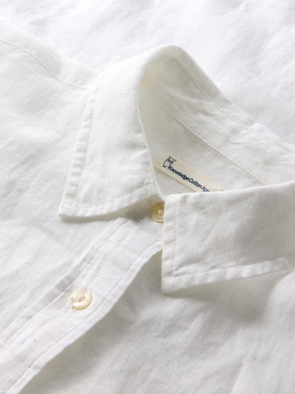 KnowledgeCotton Apparel - WMN ASTER fold up short sleeve linen shirt Shirts 1010 Bright White