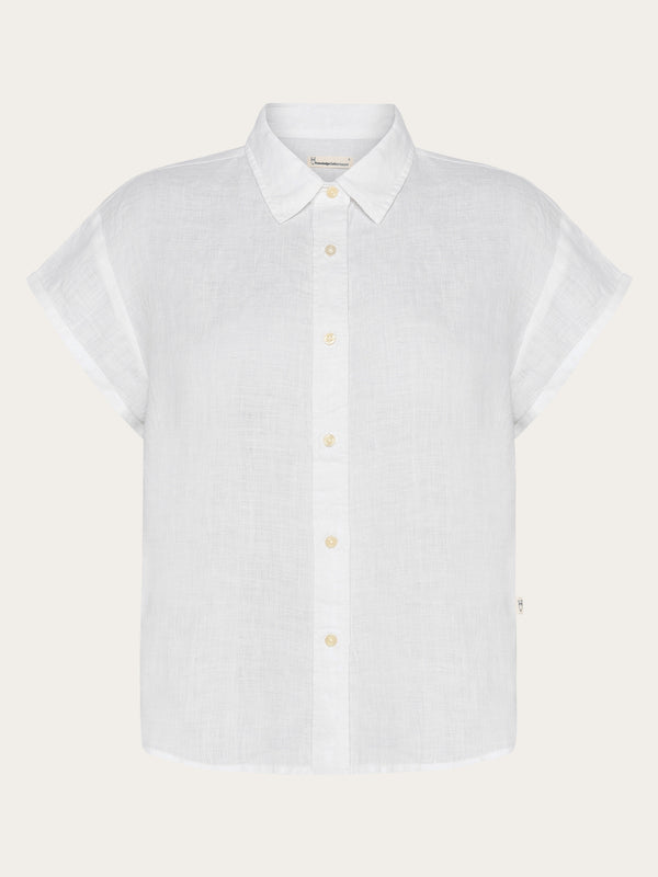 KnowledgeCotton Apparel - WMN ASTER fold up short sleeve linen shirt Shirts 1010 Bright White