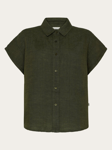 KnowledgeCotton Apparel - WMN ASTER fold up short sleeve linen shirt Shirts 1068 Burned Olive