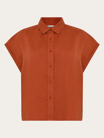 KnowledgeCotton Apparel - WMN ASTER fold up short sleeve linen shirt Shirts 1488 Burnt Brick