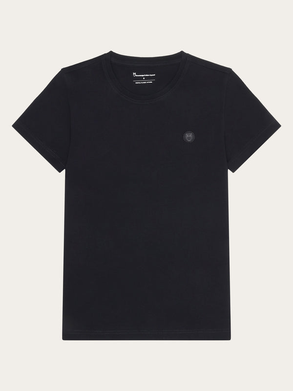 KnowledgeCotton Apparel - WMN Basic badge tee - Regenerative Organic Certified™ - GOTS/Vegan T-shirts 1300 Black Jet
