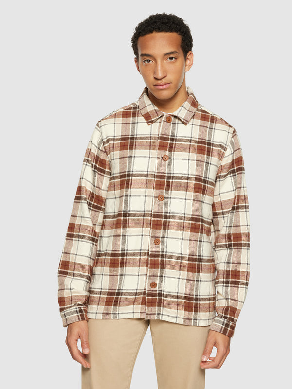 KnowledgeCotton Apparel - MEN Big checked heavy flannel overshirt Overshirts 7030 Beige check