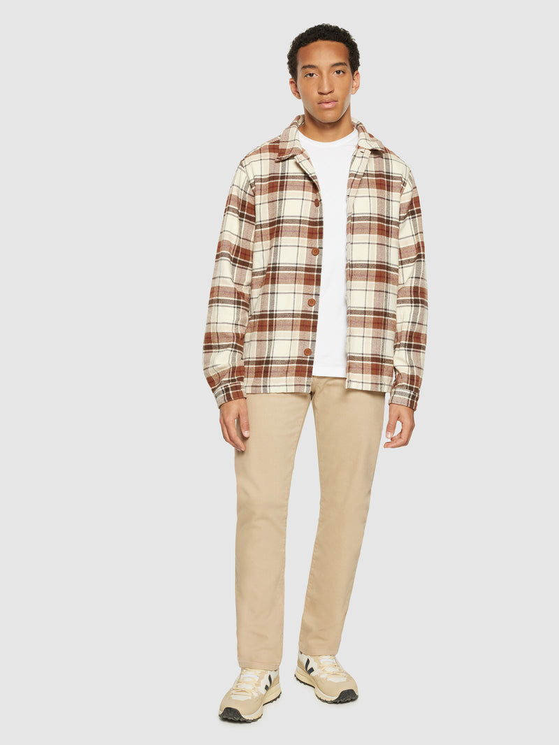 KnowledgeCotton Apparel - MEN Big checked heavy flannel overshirt Overshirts 7030 Beige check