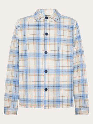 KnowledgeCotton Apparel - MEN Big checked heavy flannel overshirt Overshirts 7034 blue check