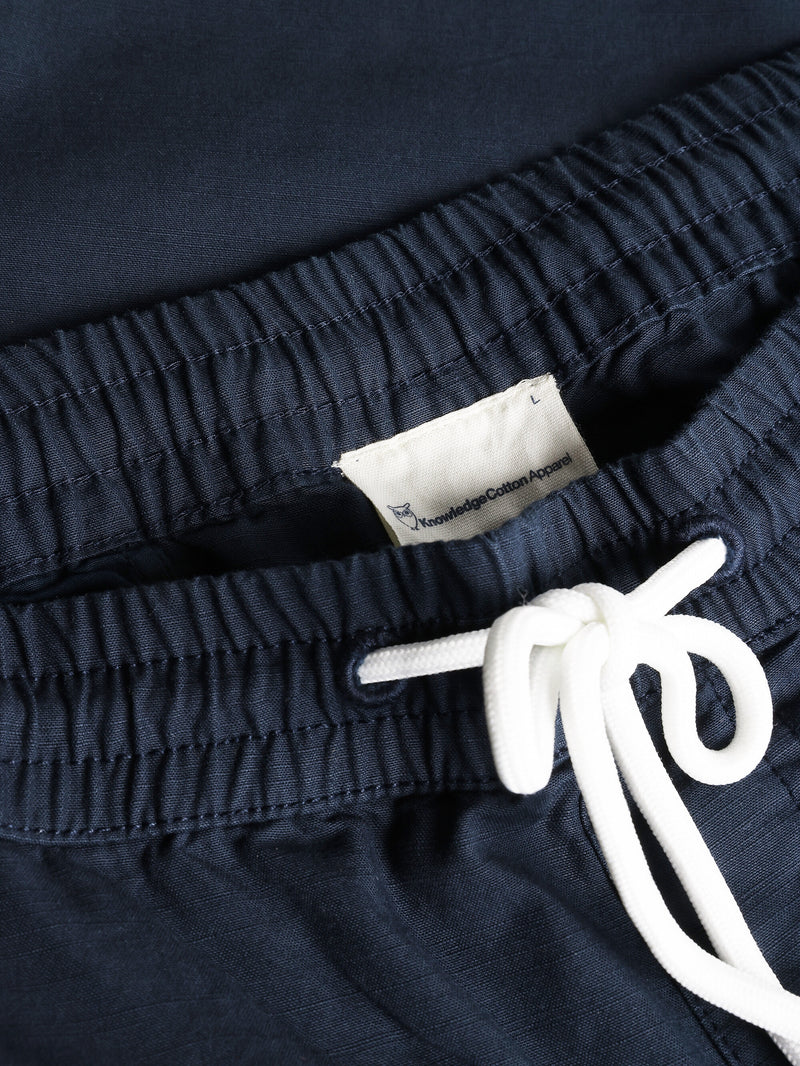 KnowledgeCotton Apparel - MEN Boardwalk slub shorts with elastic waist - GOTS/Vegan Shorts 1001 Total Eclipse