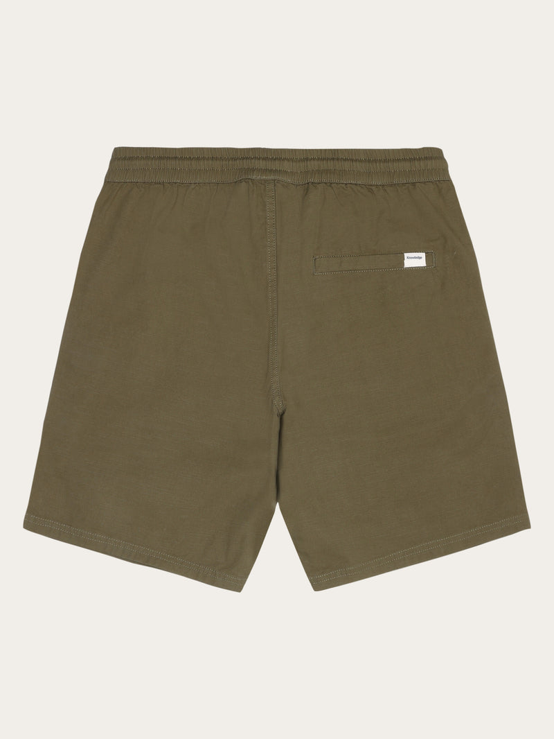 KnowledgeCotton Apparel - MEN Boardwalk slub shorts with elastic waist - GOTS/Vegan Shorts 1068 Burned Olive