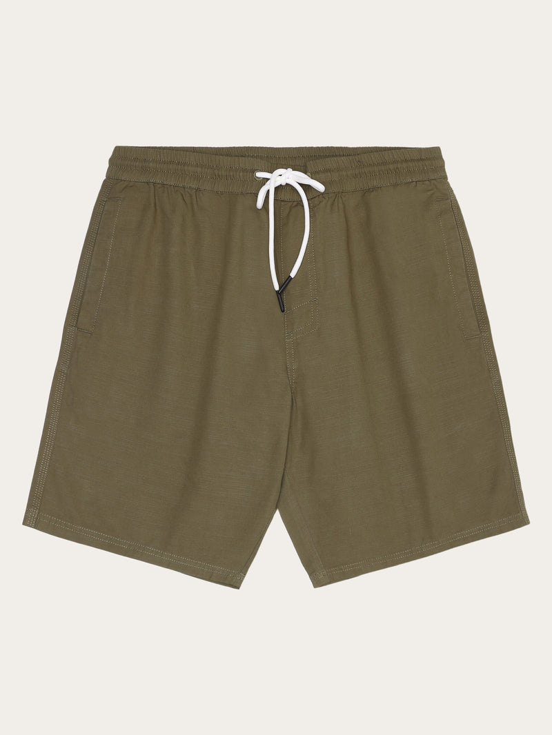 KnowledgeCotton Apparel - MEN Boardwalk slub shorts with elastic waist - GOTS/Vegan Shorts 1068 Burned Olive