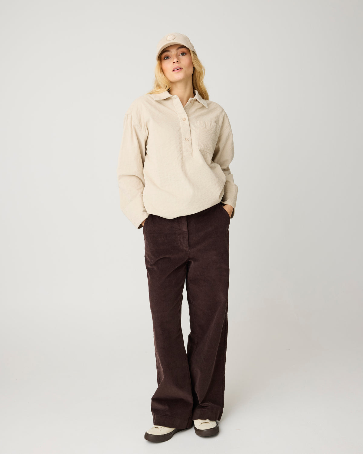 KnowledgeCotton Apparel - WMN Bora wide corduroy pant Pants 1487 Chocolate Torte