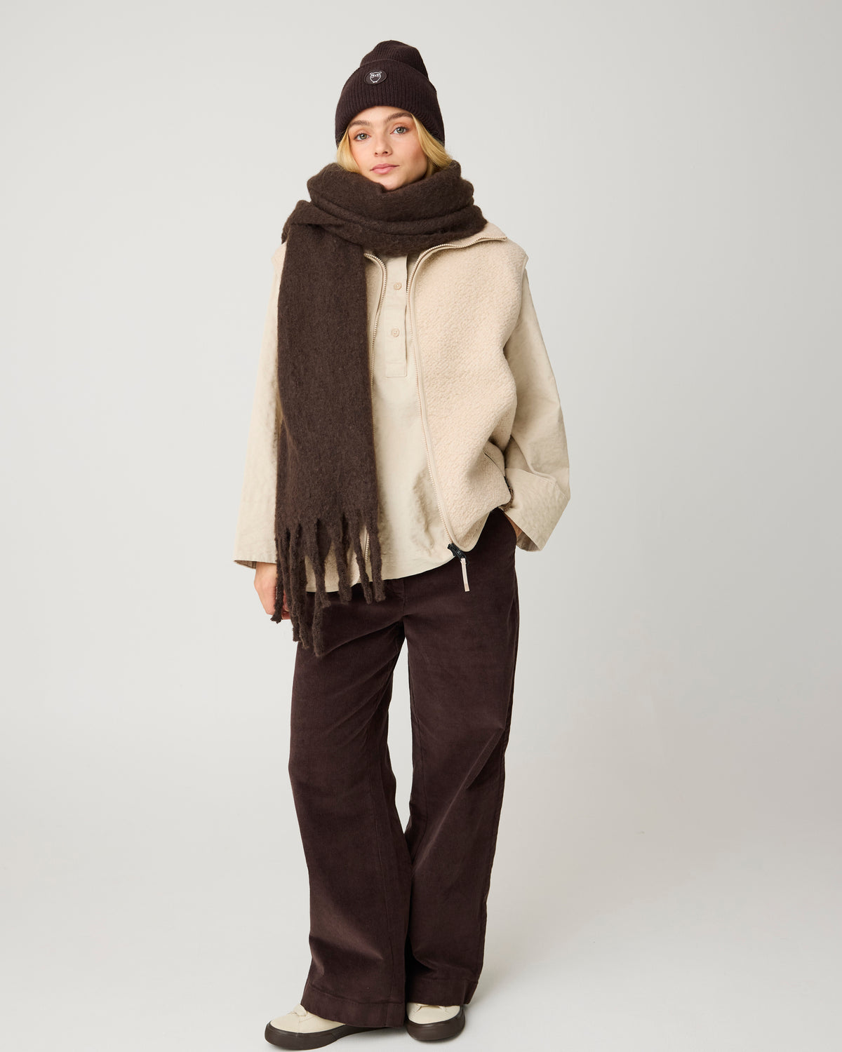 KnowledgeCotton Apparel - WMN Bora wide corduroy pant Pants 1487 Chocolate Torte