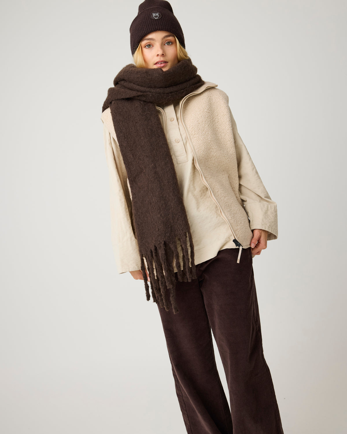 KnowledgeCotton Apparel - WMN Bora wide corduroy pant Pants 1487 Chocolate Torte