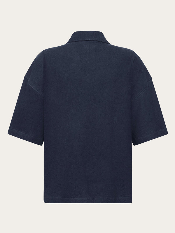 KnowledgeCotton Apparel - WMN Bouclé short sleeved shirt - GOTS/Vegan Shirts 1412 Night Sky