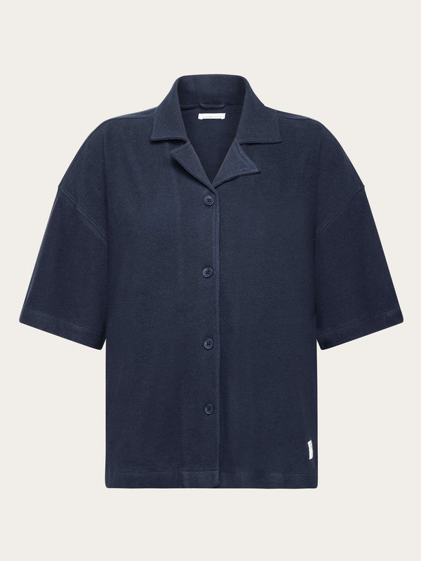 KnowledgeCotton Apparel - WMN Bouclé short sleeved shirt - GOTS/Vegan Shirts 1412 Night Sky