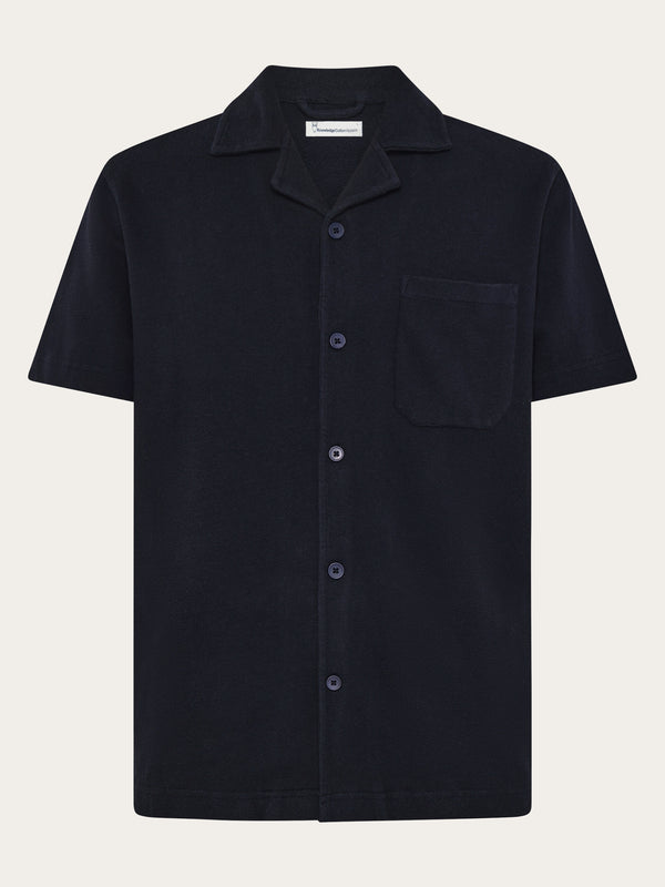 KnowledgeCotton Apparel - MEN Box fit short sleeve bouclé shirt - GOTS/Vegan Shirts 1412 Night Sky