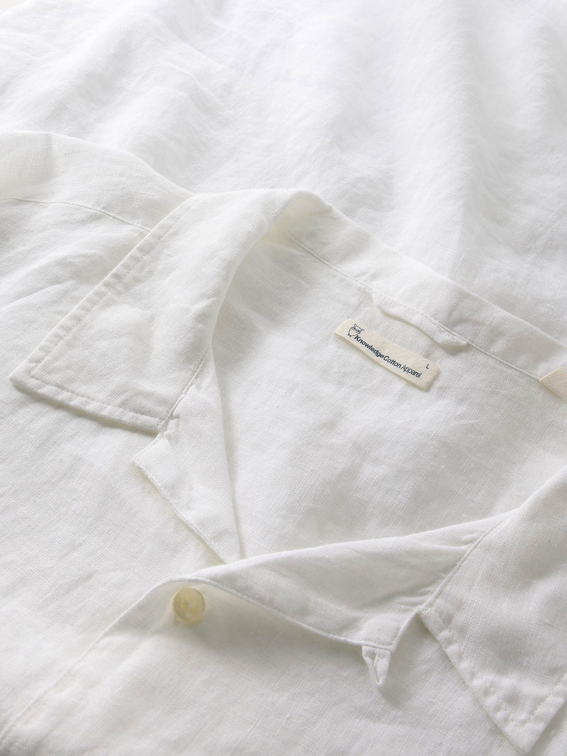 KnowledgeCotton Apparel - MEN Box fit short sleeved linen shirt Shirts 1010 Bright White
