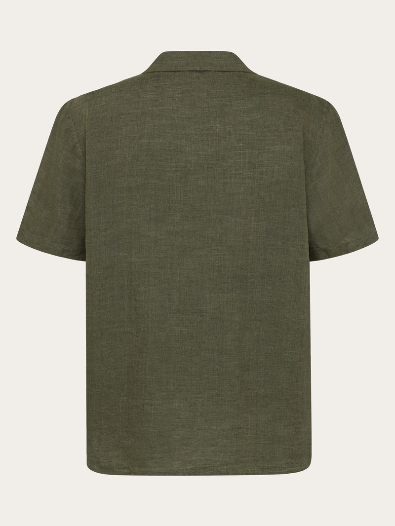 KnowledgeCotton Apparel - MEN Box fit short sleeved linen shirt Shirts 1068 Burned Olive