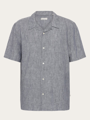 KnowledgeCotton Apparel - MEN Box fit short sleeved linen shirt Shirts 1226 Vintage Indigo