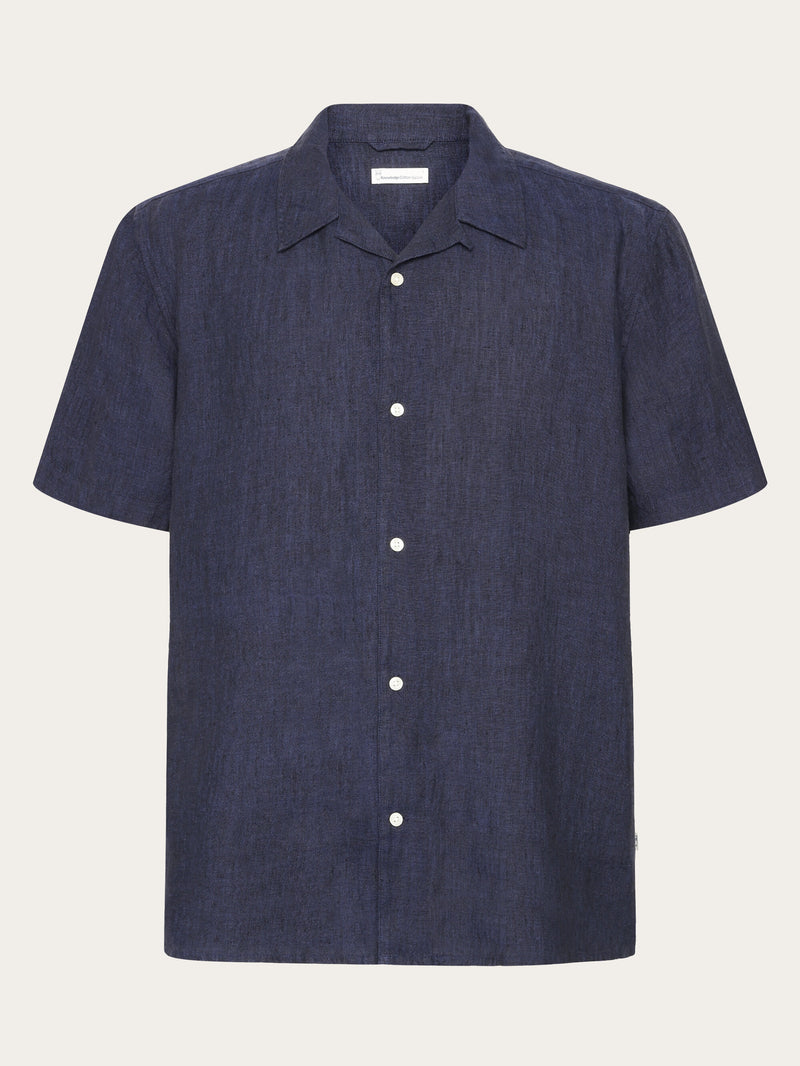 KnowledgeCotton Apparel - MEN Box fit short sleeved linen shirt Shirts 1450 Yarndyed - Total Eclipse