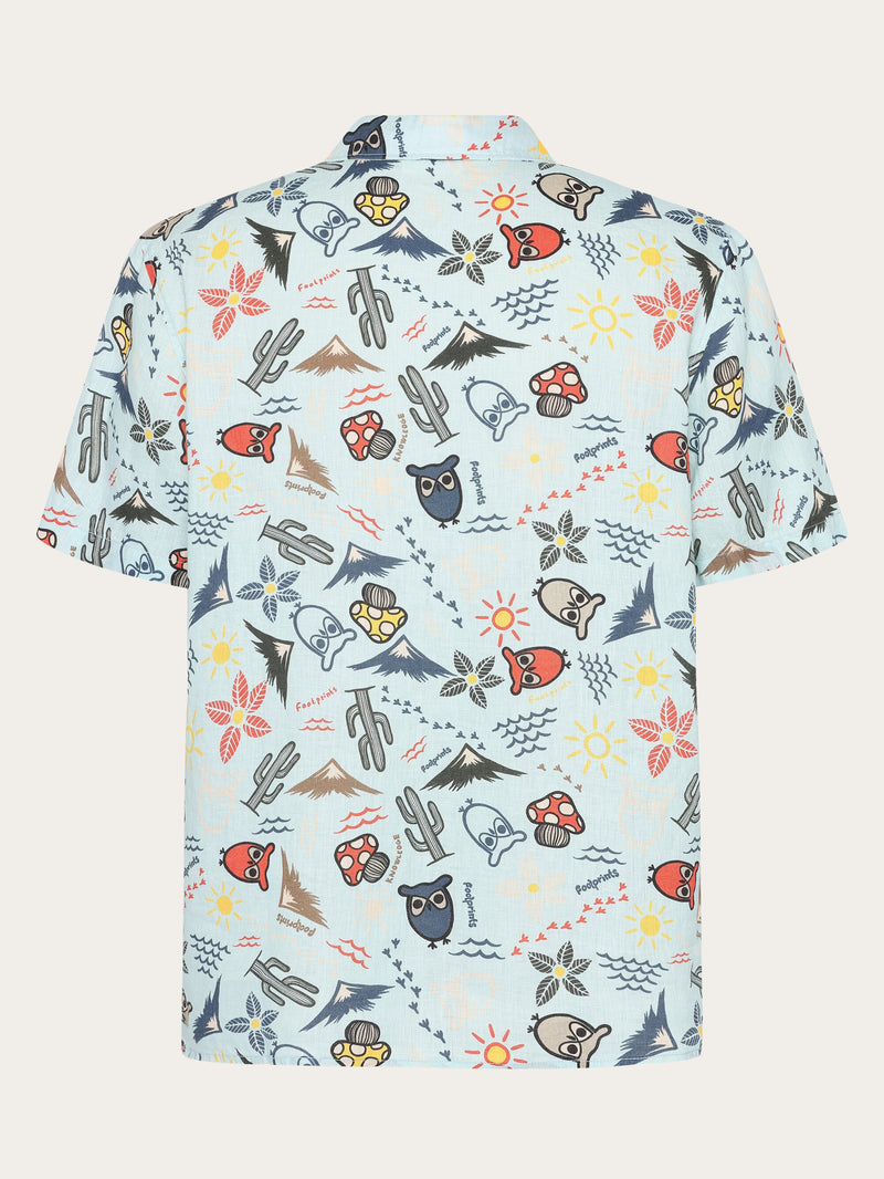 KnowledgeCotton Apparel - MEN Box short sleeve AOP linen shirt - GOTS/Vegan Shirts 1480 Aqua-Esque