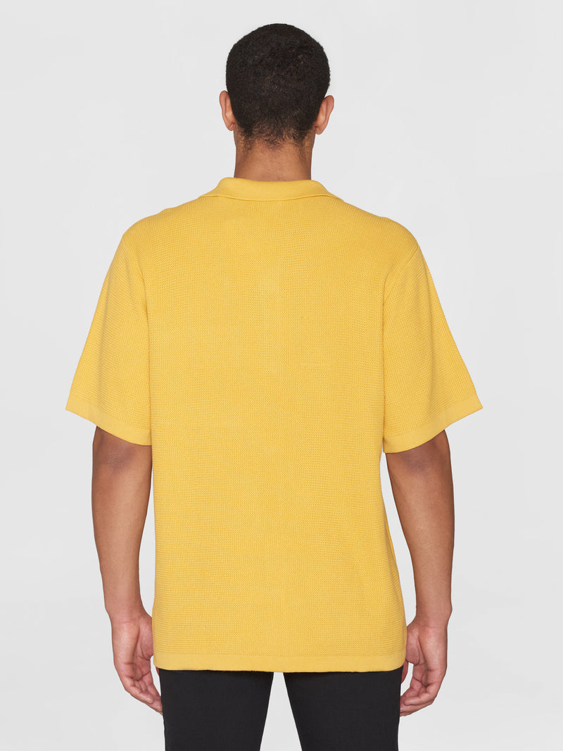 KnowledgeCotton Apparel - MEN Boxy short sleeve structured knitted shirt - Regenerative Organic Certified™ - GOTS/Vegan Knits 1429 Misted Yellow