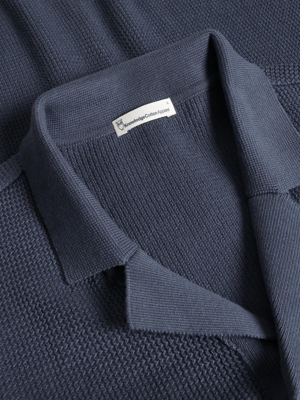 KnowledgeCotton Apparel - MEN Boxy short sleeve structured knitted shirt - Regenerative Organic Certified™ - GOTS/Vegan Knits 1226 Vintage Indigo