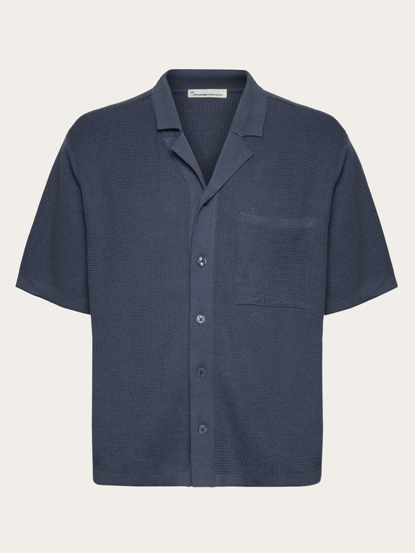 KnowledgeCotton Apparel - MEN Boxy short sleeve structured knitted shirt - Regenerative Organic Certified™ - GOTS/Vegan Knits 1226 Vintage Indigo