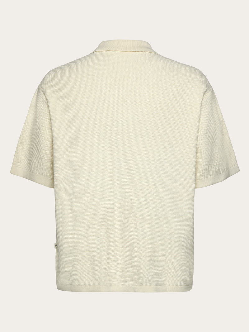 KnowledgeCotton Apparel - MEN Boxy short sleeve structured knitted shirt - Regenerative Organic Certified™ - GOTS/Vegan Knits 1387 Egret