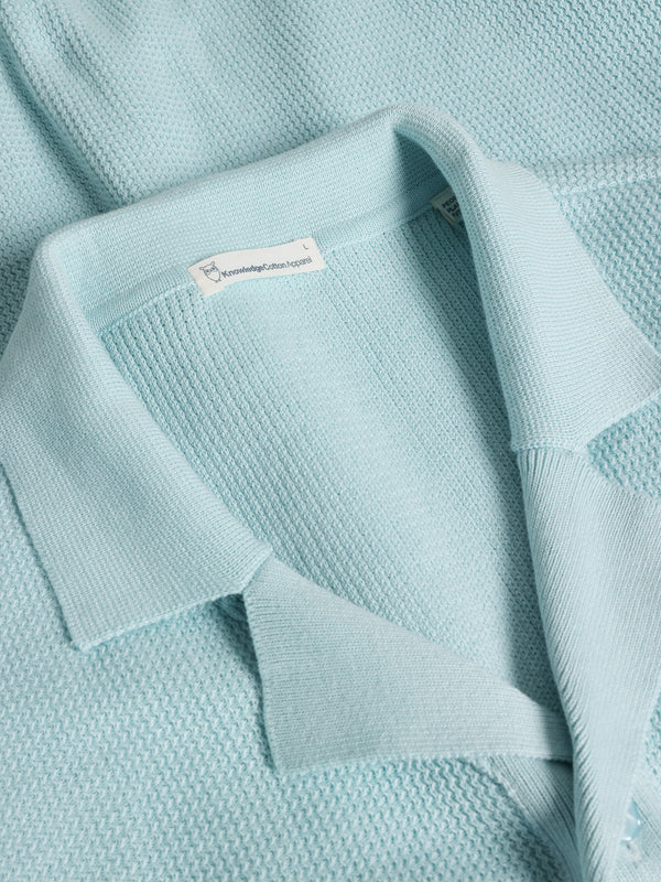 KnowledgeCotton Apparel - MEN Boxy short sleeve structured knitted shirt - Regenerative Organic Certified™ - GOTS/Vegan Knits 1480 Aqua-Esque