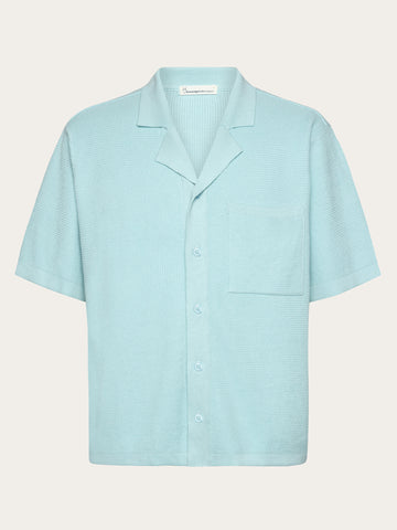 KnowledgeCotton Apparel - MEN Boxy short sleeve structured knitted shirt - Regenerative Organic Certified™ - GOTS/Vegan Knits 1480 Aqua-Esque