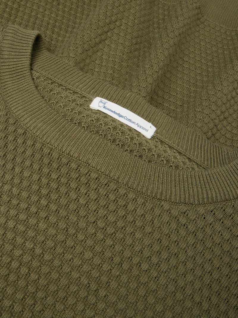 KnowledgeCotton Apparel - MEN Bubble knit crew neck Knits 1068 Burned Olive
