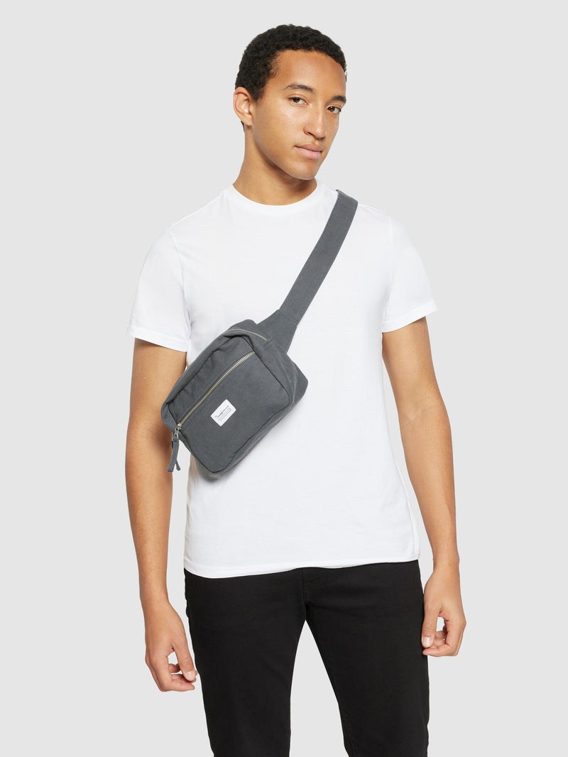 KnowledgeCotton Apparel - UNI Canvas bumbag - GOTS/Vegan Bags 1402 Gray Pinstripe