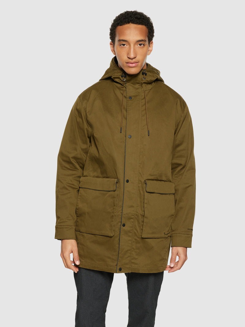 KnowledgeCotton Apparel - MEN Canvas casual long jacket - GOTS Jackets 1100 Dark Olive