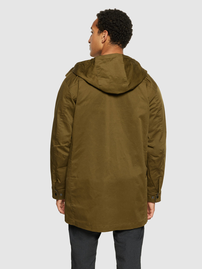 KnowledgeCotton Apparel - MEN Canvas casual long jacket - GOTS Jackets 1100 Dark Olive