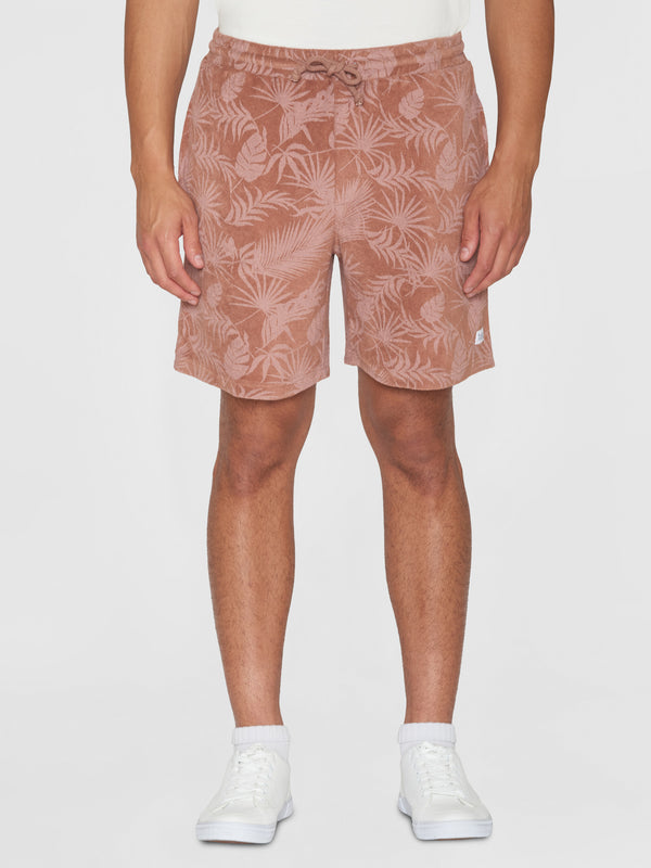 KnowledgeCotton Apparel - MEN Casual printed terry short Shorts 9926 Brown