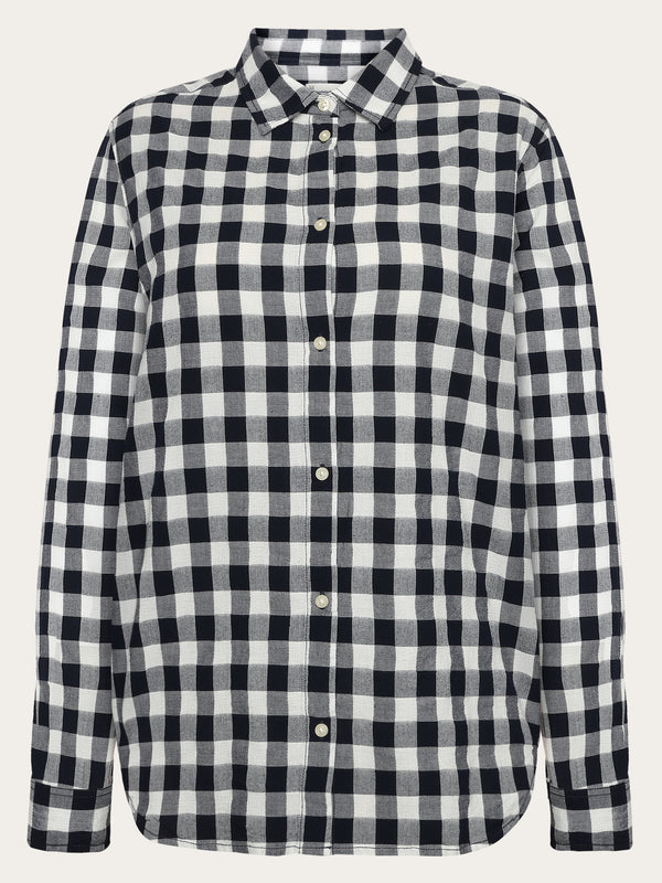 KnowledgeCotton Apparel - WMN Check long sleeved shirt - GOTS/Vegan Shirts 1412 Night Sky