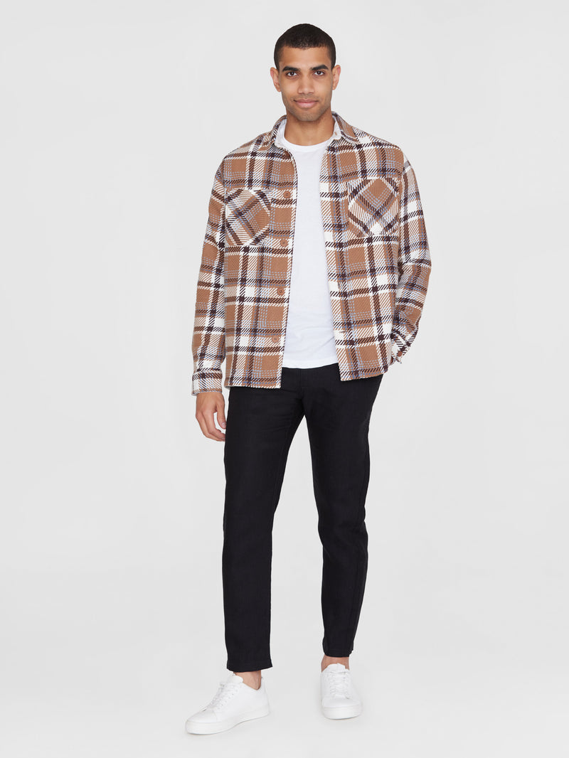 KnowledgeCotton Apparel - MEN Checked overshirt - GOTS/Vegan Overshirts 7026 Brown check