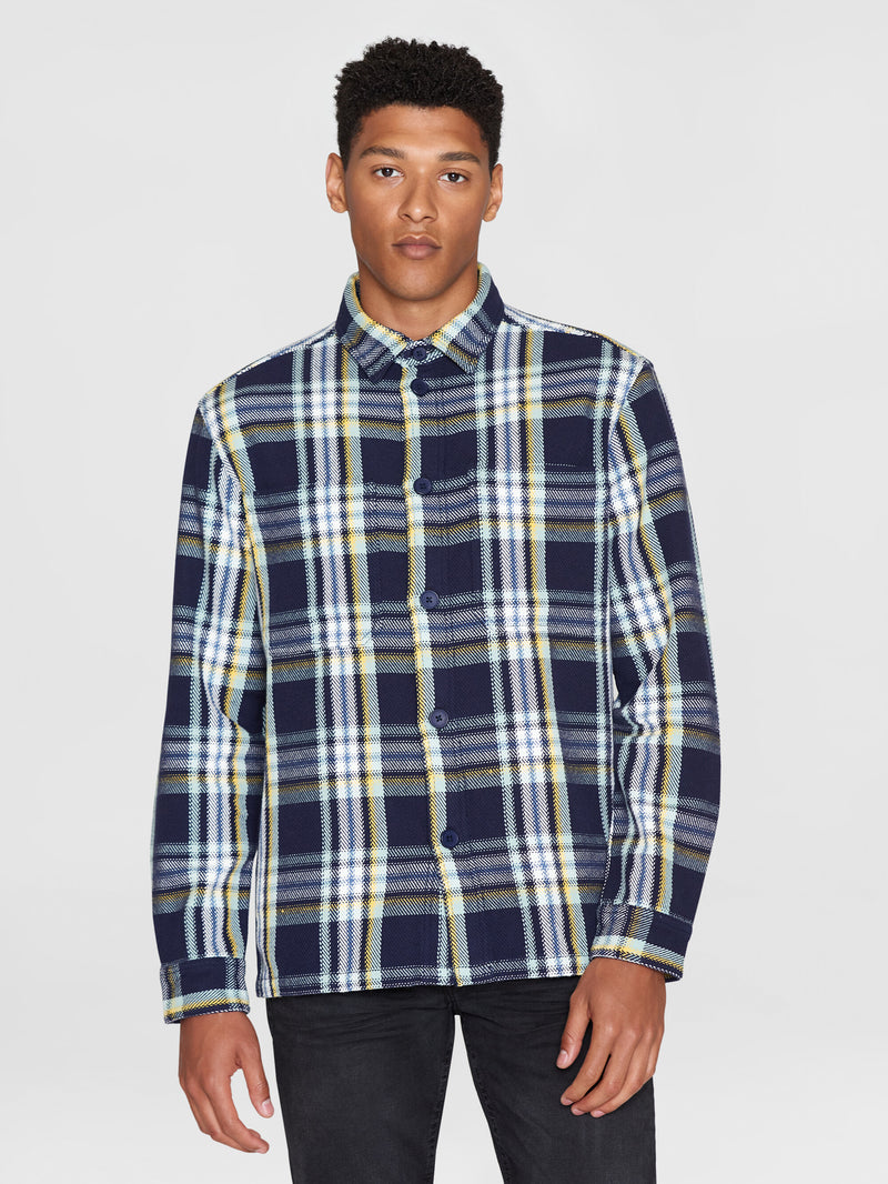 KnowledgeCotton Apparel - MEN Checked overshirt - GOTS/Vegan Overshirts 7021 blue check