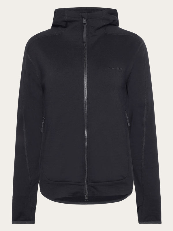 KnowledgeCotton Apparel - WMN Dynamic Wool 320 Fleece hoody - RWS Fleeces 1300 Black Jet