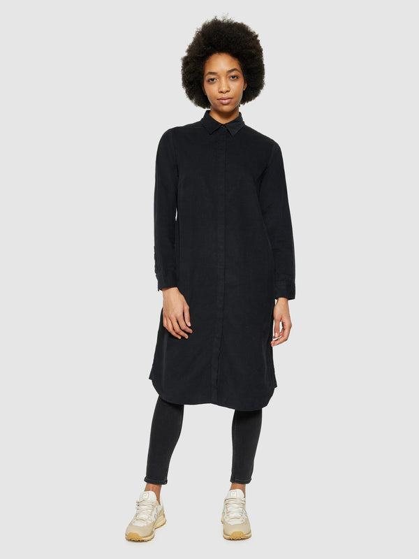 KnowledgeCotton Apparel - WMN Corduroy shirt dress Dresses 1300 Black Jet