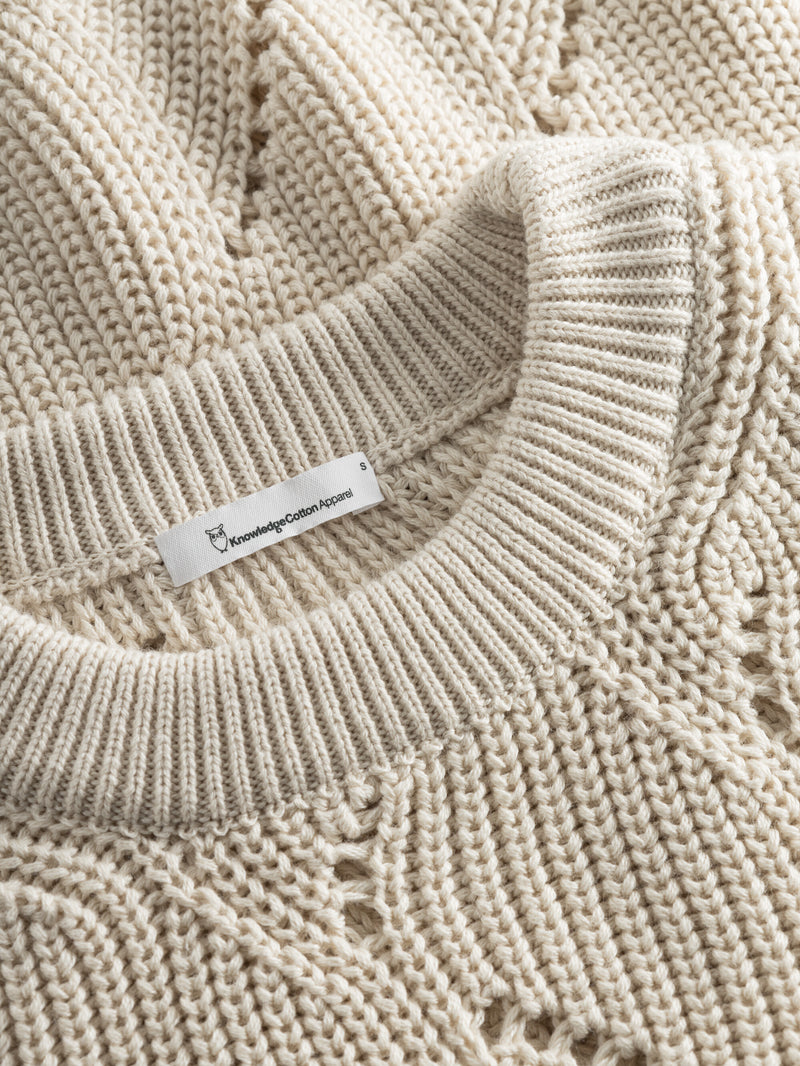 KnowledgeCotton Apparel - WMN Cotton cable crew neck Knits 1348 Buttercream