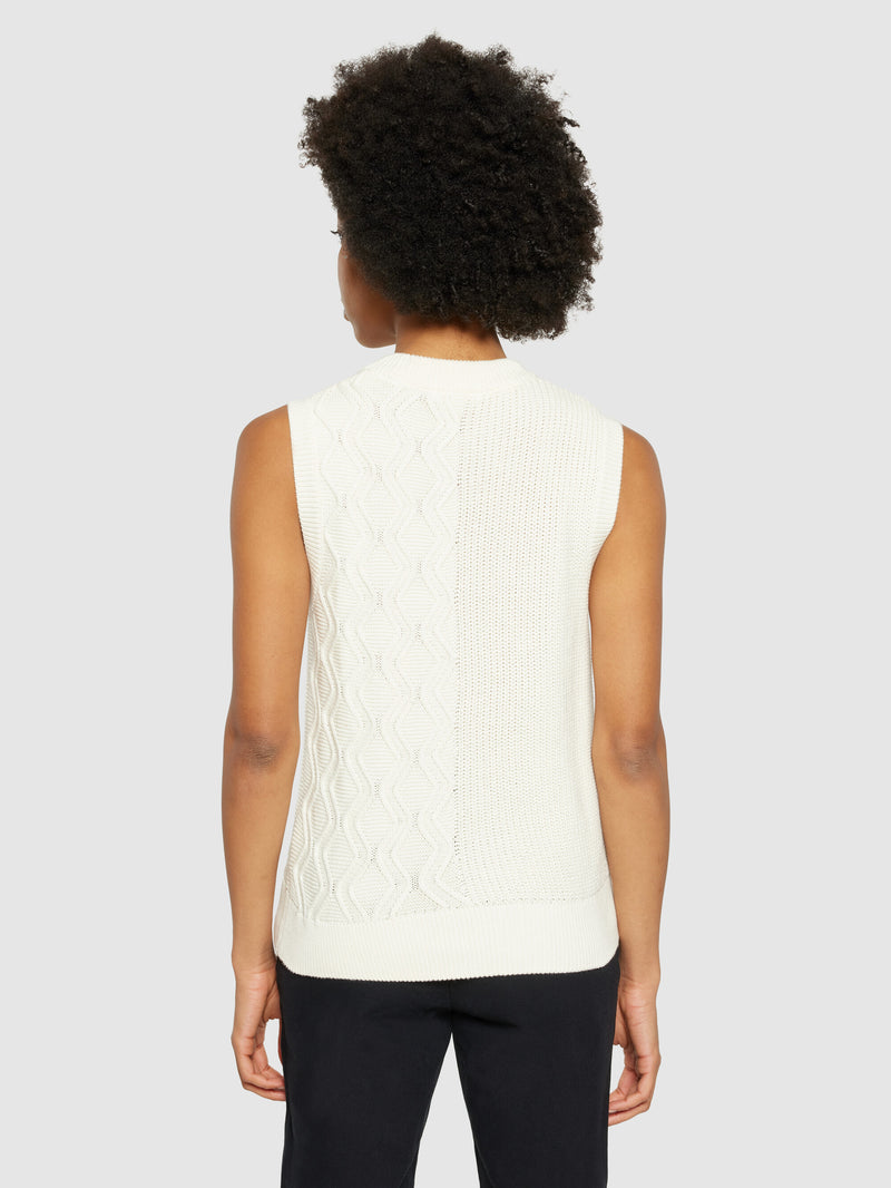 KnowledgeCotton Apparel - WMN Cotton cable crew neck vest - Regenerative Organic Certified® - GOTS/Vegan Knits 1387 Egret