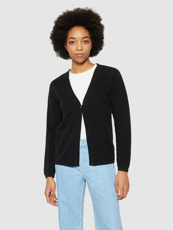 KnowledgeCotton Apparel - WMN Cotton micro bubble cardigan - Regenerative Organic Certified® - GOTS/vegan Knits 1300 Black Jet